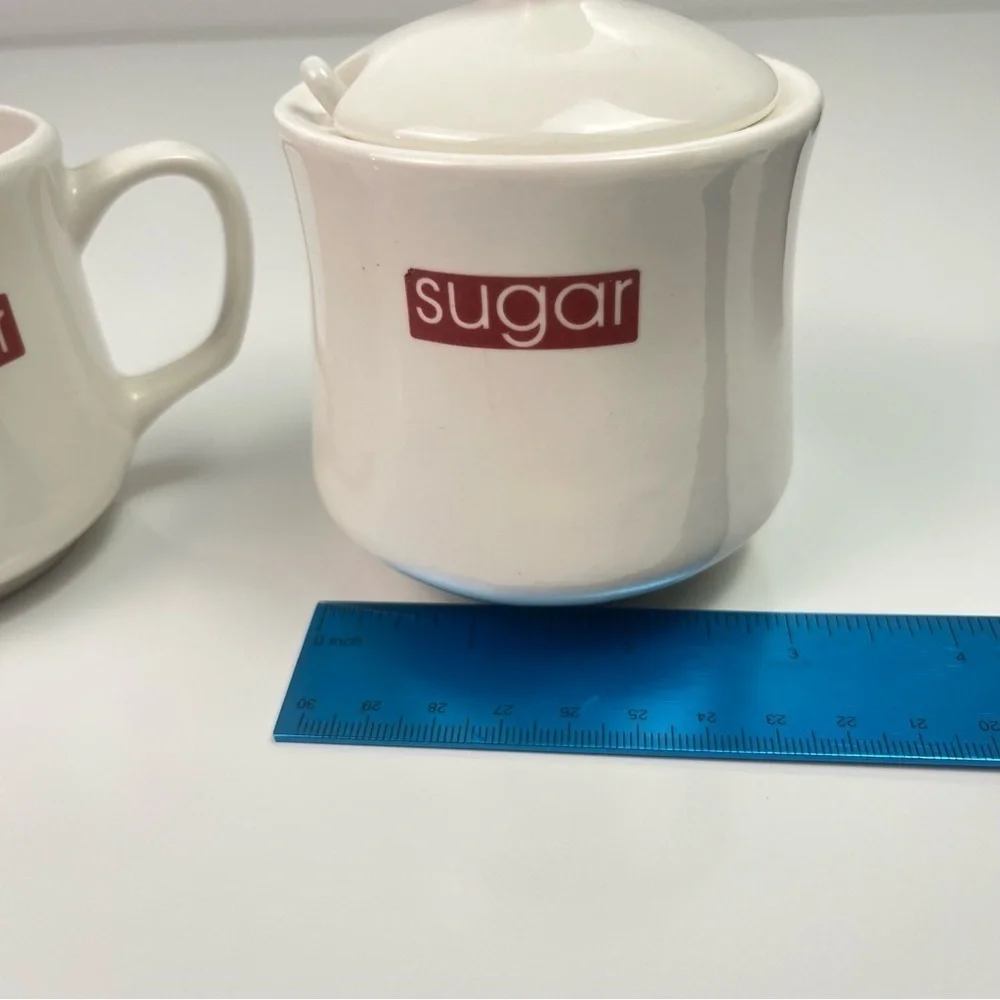 Vintage 1990’s Off-White Color with Red Writing Cream and Sugar Set